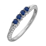 0.50 Carat (ctw) 10k White Gold Round Blue Sapphire And White Diamond Ladies Anniversary Wedding Band Stackable Ring