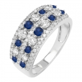 1.15 Carat (ctw) 18k White Gold Round Blue Sapphire And White Diamond Ladies Anniversary Wedding Band Ring