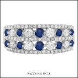 1.15 Carat (ctw) 18k White Gold Round Blue Sapphire And White Diamond Ladies Anniversary Wedding Band Ring