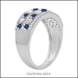 1.15 Carat (ctw) 18k White Gold Round Blue Sapphire And White Diamond Ladies Anniversary Wedding Band Ring