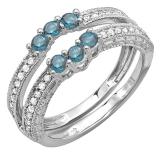 0.60 Carat (ctw) 14k White Gold Round Blue And White Diamond Ladies Anniversary Wedding Band Enhancer Guard