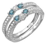 0.60 Carat (ctw) 14k White Gold Round Blue And White Diamond Ladies Anniversary Wedding Band Enhancer Guard