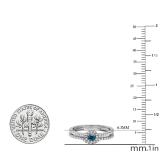 0.45 Carat (ctw) 14k White Gold Round Blue And White Diamond Ladies Halo Style Bridal Engagement Ring Matching Band Set