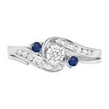 0.50 Carat (Ctw) Round Blue Sapphire & White Diamond Swirl Bridal Engagement Ring Matching Band Set in 10K White Gold
