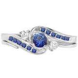 0.50 Carat (ctw) 10k White Gold Round Blue Sapphire And White Diamond Ladies Swirl Bridal Engagement Ring Matching Band Set