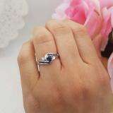 0.50 Carat (ctw) 10k White Gold Round Blue Sapphire And White Diamond Ladies Swirl Bridal Engagement Ring Matching Band Set