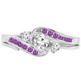 0.50 Carat (ctw) 14k White Gold Round Amethyst And White Diamond Ladies Swirl Bridal Engagement Ring Matching Band Set