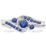 0.50 Carat (ctw) 10k White Gold Round Blue Sapphire Ladies Swirl Bridal Engagement Ring Matching Band Set
