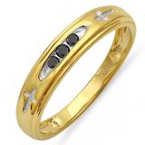 0.15 Carat (ctw) 18K Yellow Gold Plated Sterling Silver 3 Stone Round Black Diamond Cross Design Men's Band Ring