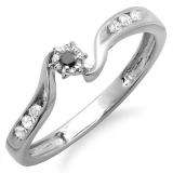 0.15 Carat (ctw) 10k White Gold Round Black And White Diamond Ladies Bypass Promise Bridal Engagement Ring