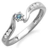 0.15 Carat (ctw) 10k White Gold Round Blue And White Diamond Ladies Promise Bridal Engagement Ring