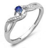 0.20 Carat (ctw) 10k White Gold Round Blue Sapphire And White Diamond Crossover Swirl Ladies Bridal Promise Engagement Ring 1/5 CT