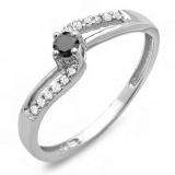 0.20 Carat (ctw) 10k White Gold Round Black And White Diamond Wave Ladies Bridal Promise Engagement Ring 1/5 CT