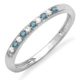0.15 Carat (ctw) 10k White Gold Round Blue And White Diamond Ladies Anniversary Wedding Matching Band Stackable Ring