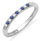 0.15 Carat (ctw) 14k White Gold Round Blue Sapphire And White Diamond Ladies Anniversary Wedding Matching Band Stackable Ring