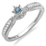 0.20 Carat (ctw) 10k White Gold Round Blue And White Diamond Ladies Bridal Promise Split Shank Engagement Ring 1/5 CT