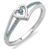 0.10 Carat (ctw) 10k White Gold Round Blue Diamond Ladies Bridal Promise Heart Split Shank Engagement Ring 1/10 CT