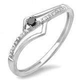 0.10 Carat (ctw) 10k White Gold Round Black And White Diamond Wave Ladies Bridal Promise Engagement Ring 1/5 CT