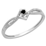 0.15 Carat (ctw) 10k White Gold Round Black And White Diamond Ladies Promise Engagement Ring