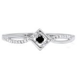 0.15 Carat (ctw) 10k White Gold Round Black And White Diamond Ladies Promise Engagement Ring