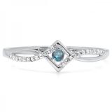 0.15 Carat (ctw) 10k White Gold Round Blue And White Diamond Ladies Promise Engagement Ring
