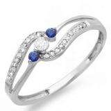 0.20 Carat (ctw) 10k White Gold Round Blue Sapphire And White Diamond Ladies 3 stone Engagement Promise Ring 1/5 CT