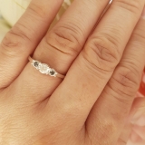 0.20 Carat (ctw) Sterling Silver Round Black And White Diamond Ladies 3 stone Engagement Promise Ring 1/5 CT
