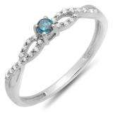 0.20 Carat (ctw) 14K White Gold Round Blue And White Diamond Bridal Engagement Ring