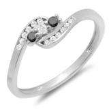 0.25 Carat (ctw) 18K White Gold Round Black And White Diamond Ladies Anniversary Promise Wedding Ring