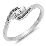 0.25 Carat (ctw) 10K White Gold Round Black And White Diamond Ladies Anniversary Promise Wedding Ring