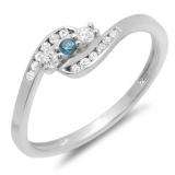 0.25 Carat (ctw) 10K White Gold Round Blue And White Diamond Ladies Anniversary Promise Wedding Ring