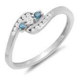 0.25 Carat (ctw) 10K White Gold Round Blue And White Diamond Ladies Anniversary Promise Wedding Ring