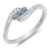 0.25 Carat (ctw) 10K White Gold Round Blue And White Diamond Ladies Anniversary Promise Wedding Ring