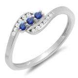 0.25 Carat (ctw) 10K White Gold Round Blue Sapphire And White Diamond Ladies Anniversary Promise Wedding Ring