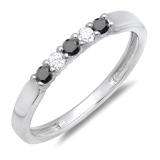 0.25 Carat (ctw) 10k White Gold Round Black And White Diamond 5 Stone Ladies Anniversary Wedding Band Ring 1/4 CT