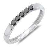 0.25 Carat (ctw) 10k White Gold Round Black Diamond 5 Stone Ladies Anniversary Wedding Band Ring 1/4 CT