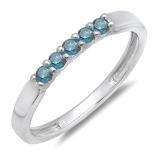 0.25 Carat (ctw) 10k White Gold Round Blue Diamond 5 Stone Ladies Anniversary Wedding Band Ring 1/4 CT