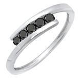 0.25 Carat (ctw) 10K White Gold Round Black Diamond Ladies 5 Stone Bridal Promise Ring