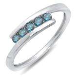 0.25 Carat (ctw) 10K White Gold Round Blue Diamond Ladies 5 Stone Bridal Promise Ring