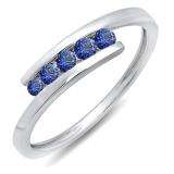 0.25 Carat (ctw) 10K White Gold Round Blue Sapphire Ladies 5 Stone Bridal Promise Ring