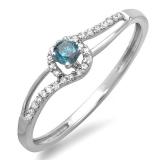 0.16 Carat (ctw) 14k White Gold Round Cut Blue And White Diamond Ladies Engagement Bridal Promise Ring
