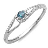 0.16 Carat (ctw) 10k White Gold Round Cut Blue And White Diamond Ladies Engagement Bridal Promise Ring