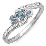 0.25 Carat (ctw) 14k White Gold Round Blue And White Diamond Ladies Bridal Promise Heart 3 Stone Swirl Engagement Ring 1/4 CT