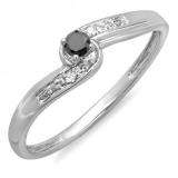 0.10 Carat (ctw) 10k White Gold Round Black And White Diamond Crossover Swirl Ladies Bridal Promise Engagement Ring 1/10 CT