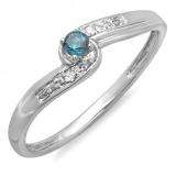 0.10 Carat (ctw) 14k White Gold Round Blue And White Diamond Crossover Swirl Ladies Bridal Promise Engagement Ring 1/10 CT