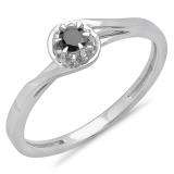 0.12 Carat (ctw) 10K White Gold Round Cut Black Diamond Ladies Twisted Style Solitaire Bridal Promise Ring