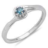 0.12 Carat (ctw) 10K White Gold Round Cut Blue Diamond Ladies Twisted Style Solitaire Bridal Promise Ring