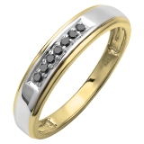 0.12 Carat (ctw) 18K Yellow Gold Plated Sterling Silver Round Black Diamond Men's Seven Stone Wedding Band