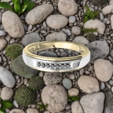 0.12 Carat (ctw) 18K Yellow Gold Plated Sterling Silver Round Black Diamond Men's Seven Stone Wedding Band