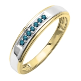 0.12 Carat (ctw) 18K Yellow Gold Plated Sterling Silver Round Blue Diamond Men's Seven Stone Wedding Band